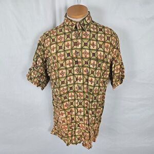 Campia Moda Shirt Men's M Green Tan Geometric Print Button Down Short Sleeve